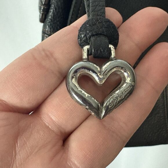 Brighton Bag Black Pebbled Leather Shoulder Foldover Purse Magnetic Boho Stitch - Picture 3 of 9